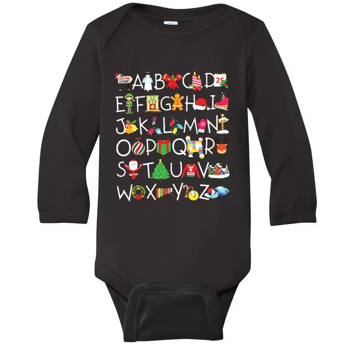 Prek Kindergarten Teachers Students Christmas Alphabet Baby Long Sleeve Bodysuit