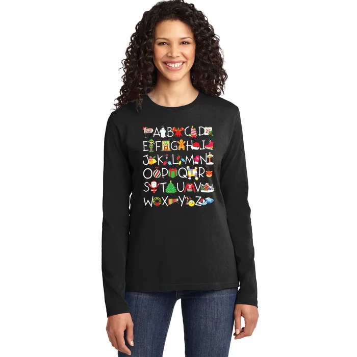 Prek Kindergarten Teachers Students Christmas Alphabet Ladies Long Sleeve Shirt