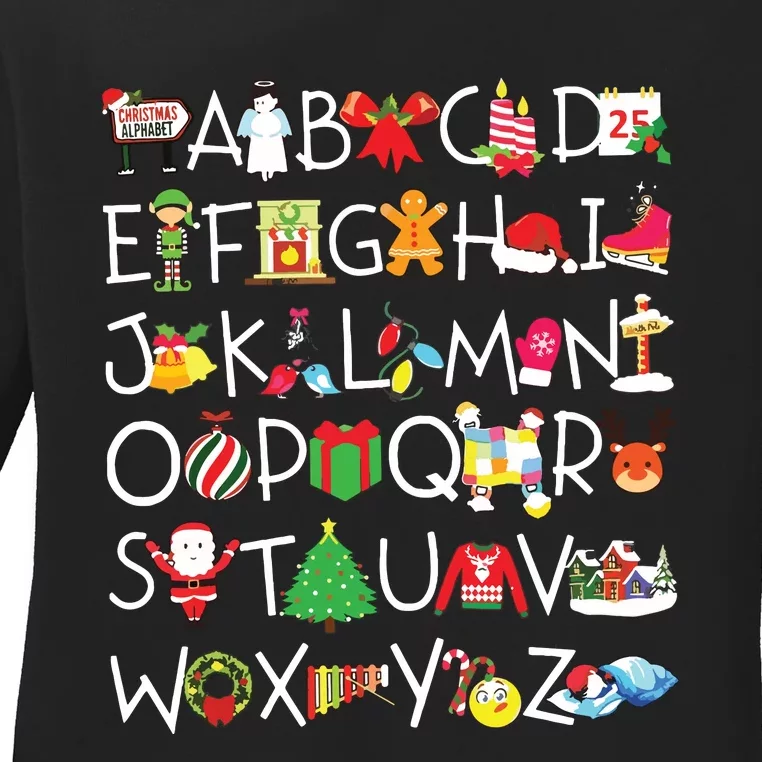 Prek Kindergarten Teachers Students Christmas Alphabet Ladies Long Sleeve Shirt