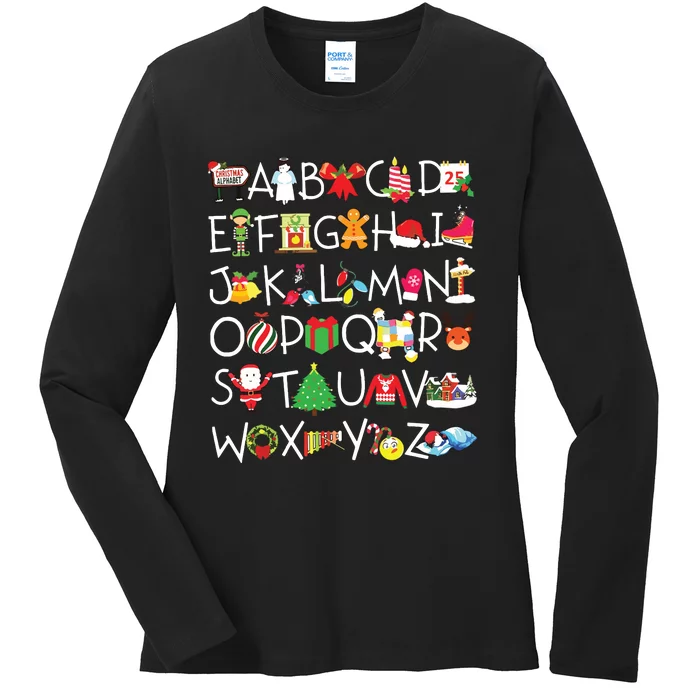 Prek Kindergarten Teachers Students Christmas Alphabet Ladies Long Sleeve Shirt