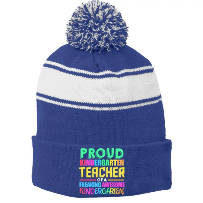 Proud Kindergarten Teacher Kindergarten Cute Gift Stripe Pom Pom Beanie