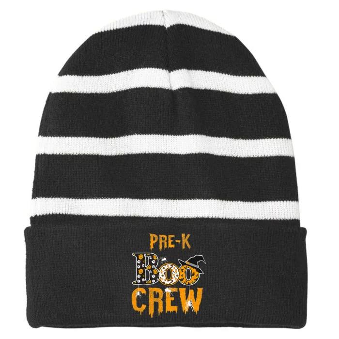 Pre K Teacher Boo Crew Halloween Pre K Teacher Striped Beanie with Solid Band