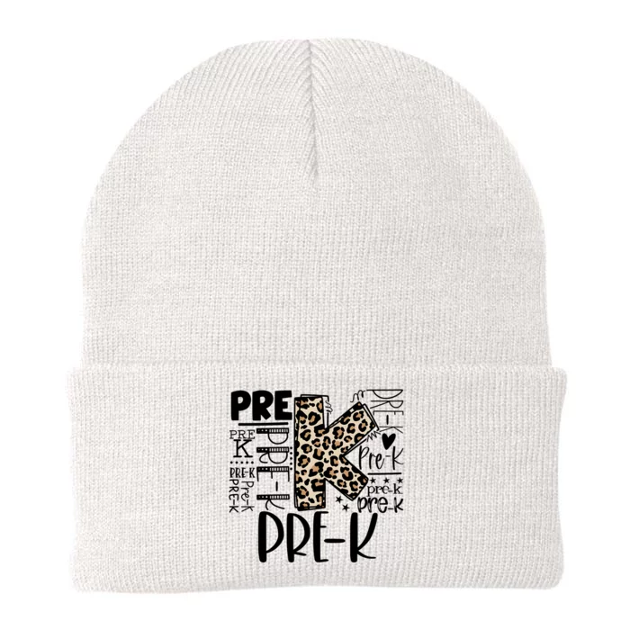 Pre K Typography Team Pre K Teacher Back To School Knit Cap Winter Beanie