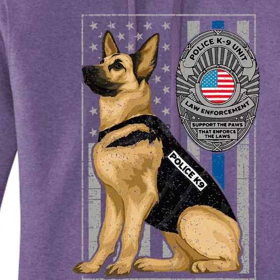 Police K9 Unit German Shepherd Dog Thin Blue Line Women's Pullover Hoodie