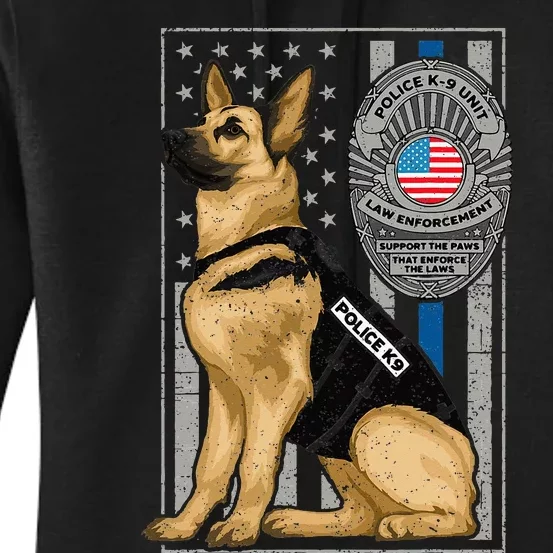 Police K9 Unit German Shepherd Dog Thin Blue Line Women's Pullover Hoodie