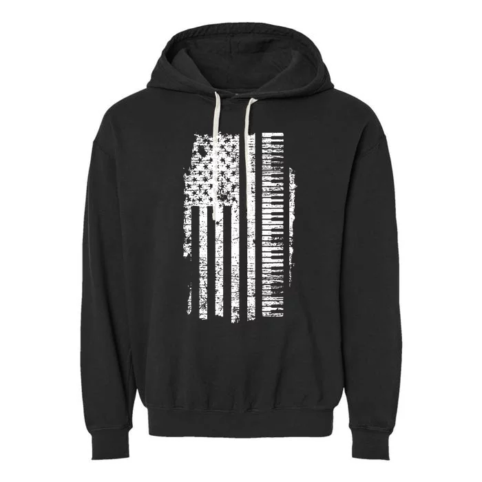 Piano Keyboard USA Flag Pianist Gifts Music Garment-Dyed Fleece Hoodie