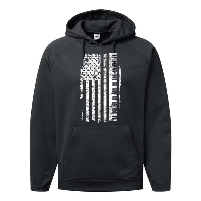 Piano Keyboard USA Flag Pianist Gifts Music Performance Fleece Hoodie