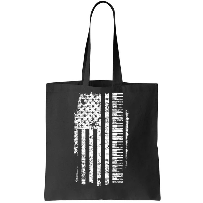 Piano Keyboard USA Flag Pianist Gifts Music Tote Bag