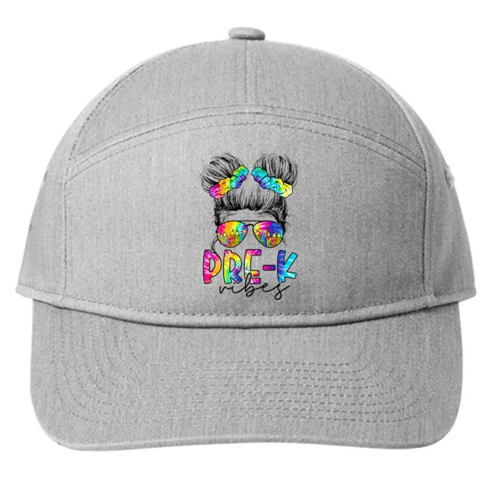 Pre K Vibes Messy Bun Back To School First Day Tie Dye 7-Panel Snapback Hat