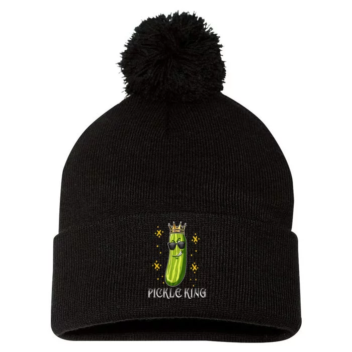 Pickle King Vegan Funny Cucumber Vegetable Pickles Lover Pom Pom 12in Knit Beanie