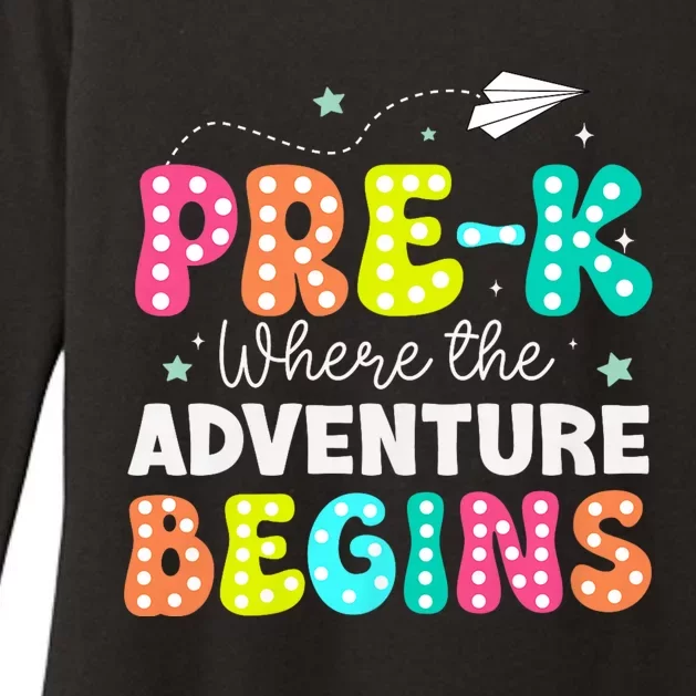 Pre K Where The Adventure Begins Back To School Teacher Womens CVC Long Sleeve Shirt