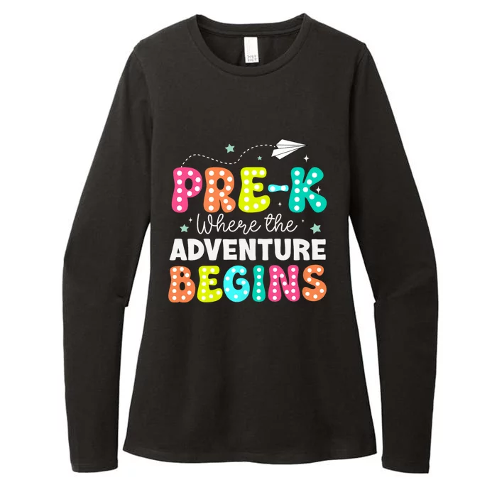 Pre K Where The Adventure Begins Back To School Teacher Womens CVC Long Sleeve Shirt