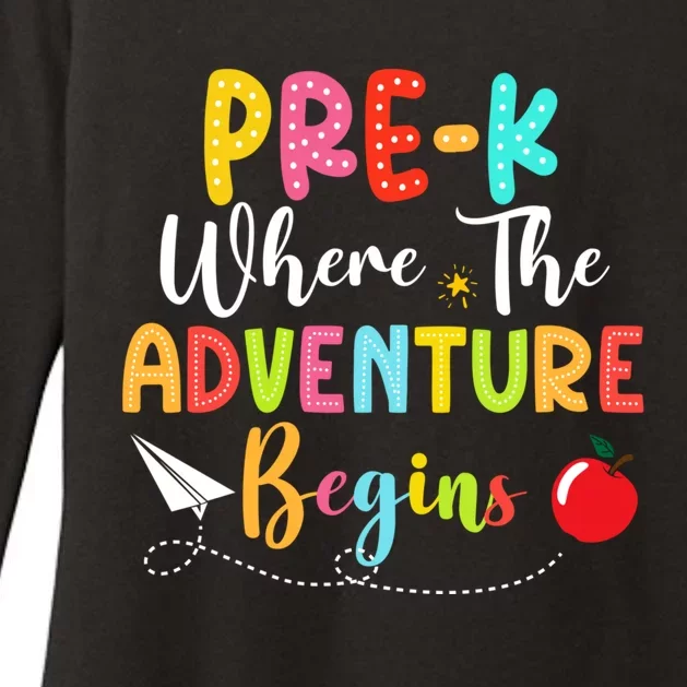 Pre K Where The Adventure Begins Back To School Teacher Womens CVC Long Sleeve Shirt