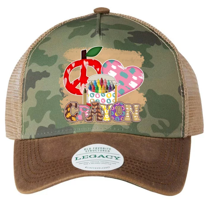 Peace Love Crayon 100 Days Of School Gift For Kids Legacy Tie Dye Trucker Hat