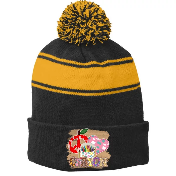 Peace Love Crayon 100 Days Of School Gift For Kids Stripe Pom Pom Beanie