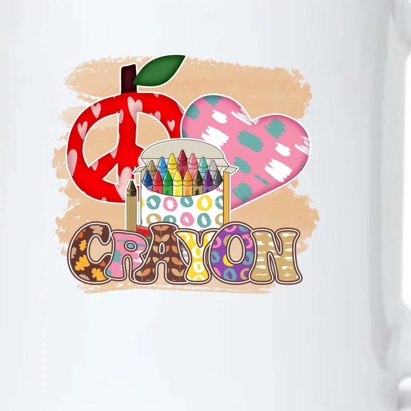 Peace Love Crayon 100 Days Of School Gift For Kids Black Color Changing Mug