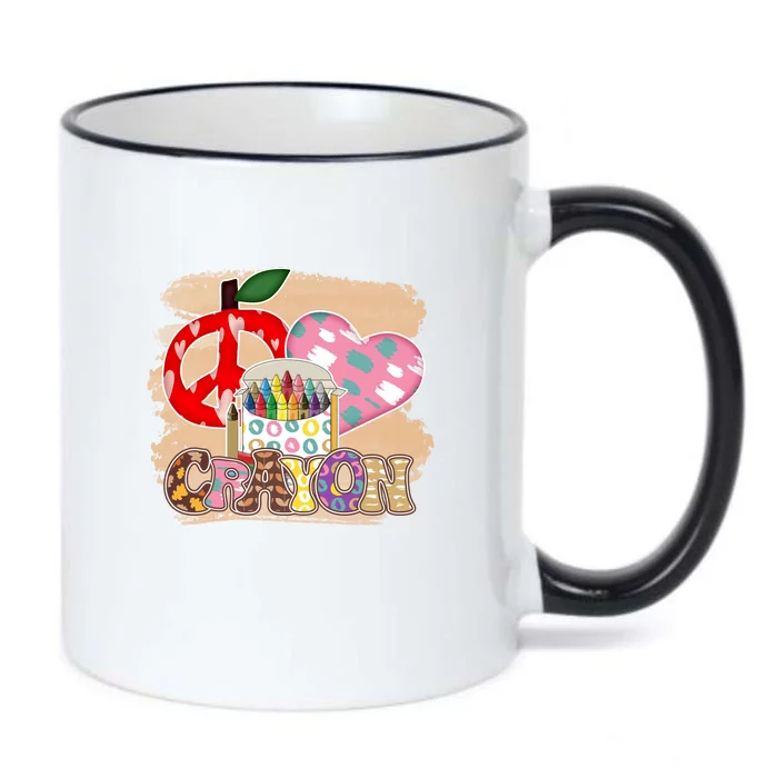 Peace Love Crayon 100 Days Of School Gift For Kids Black Color Changing Mug