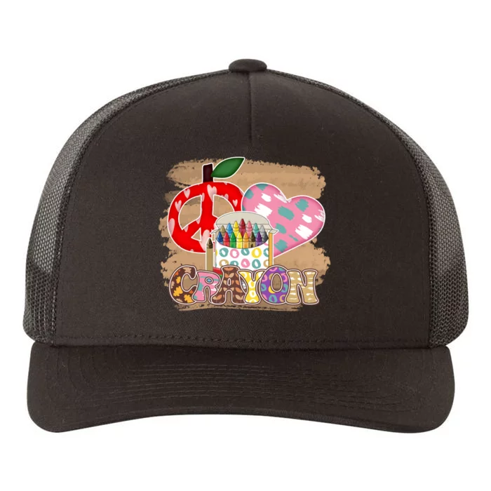 Peace Love Crayon 100 Days Of School Gift For Kids Yupoong Adult 5-Panel Trucker Hat