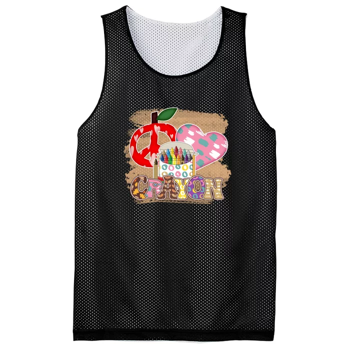 Peace Love Crayon 100 Days Of School Gift For Kids Mesh Reversible Basketball Jersey Tank