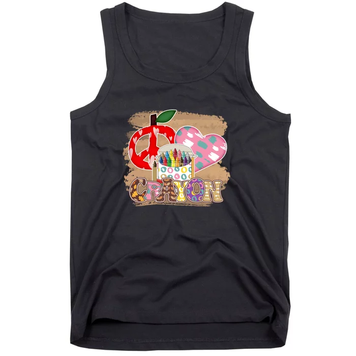 Peace Love Crayon 100 Days Of School Gift For Kids Tank Top