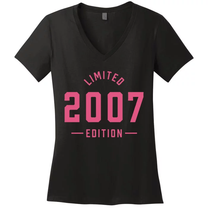 Pink Limited 2007 Edition Sweet 16th Birthday Teen Girl Women's V-Neck T-Shirt