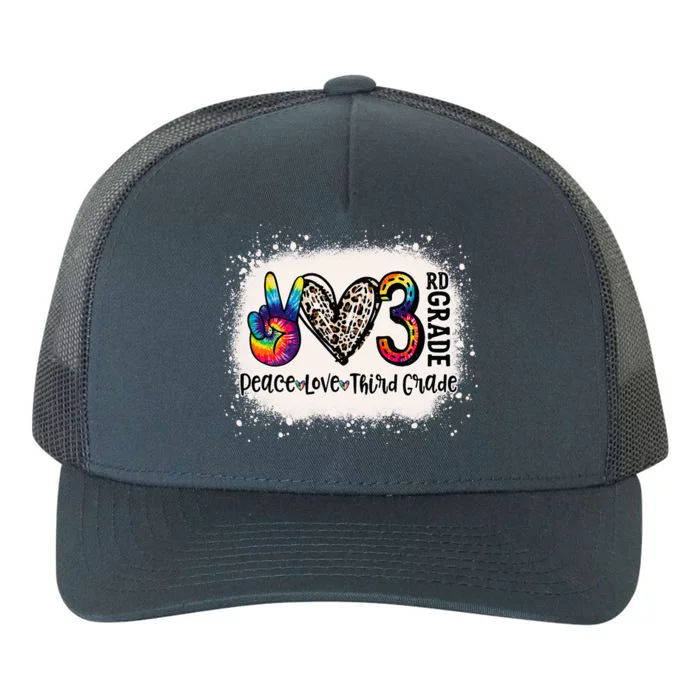 Peace Love 3rd Grade Teacher Back To School Bleached Yupoong Adult 5-Panel Trucker Hat