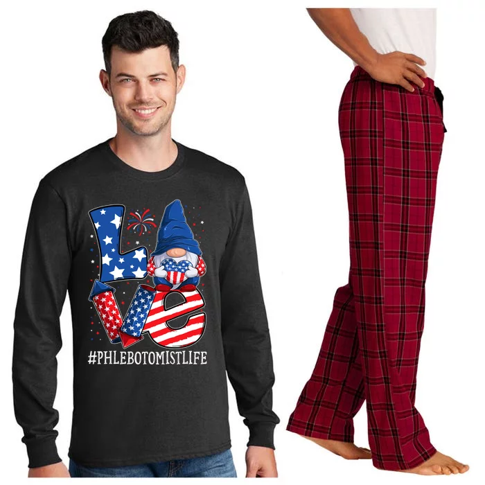 Phlebotomist Love 4th Of July Gnome Usa Patriotic Gift Long Sleeve Pajama Set