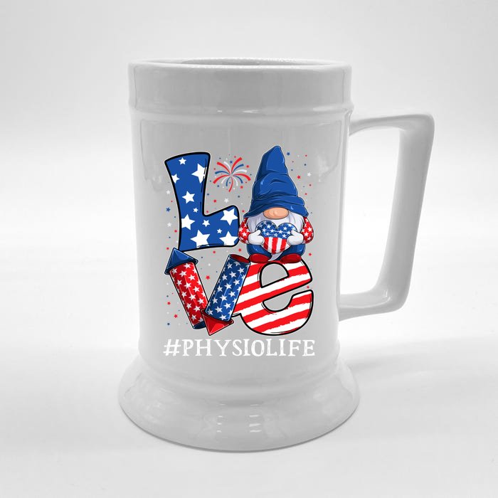 Physio Love 4th Of July Gnome Usa Patriotic Gift Front & Back Beer Stein