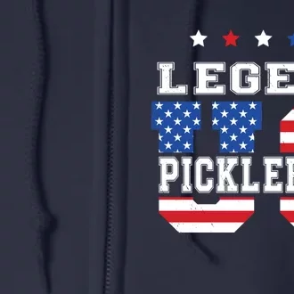 Pickleball Legend 4th Of July Pickleball Us American Flag Full Zip Hoodie