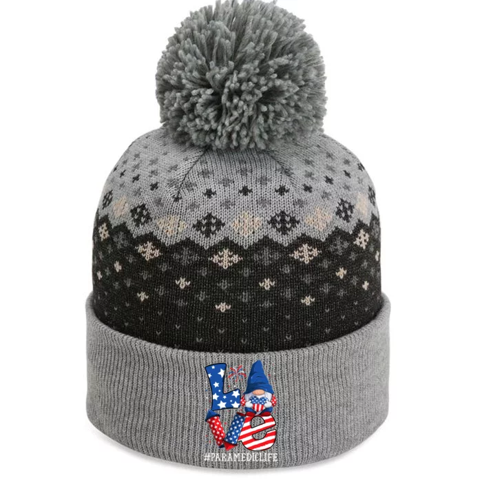 Paramedic Love 4th Of July Gnome Usa Patriotic Gift The Baniff Cuffed Pom Beanie