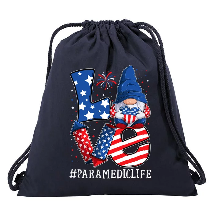 Paramedic Love 4th Of July Gnome Usa Patriotic Gift Drawstring Bag