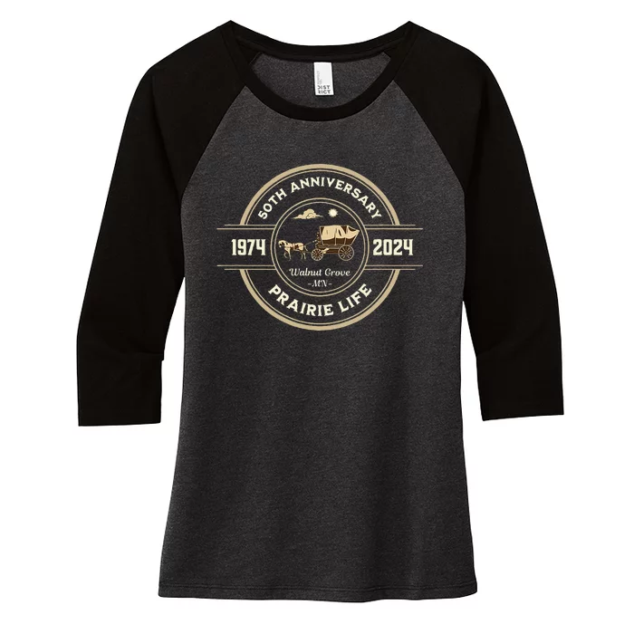 Prairie Life 50th Anniversary Celebration Walnut Women's Tri-Blend 3/4-Sleeve Raglan Shirt