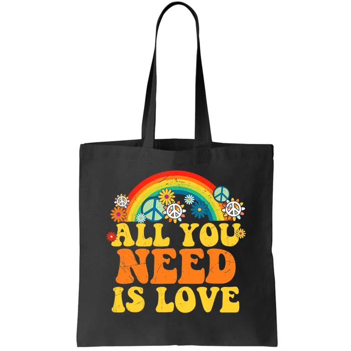 PEACE LOVE 60s 70s Tie Dye Groovy Hippie Costume Tote Bag