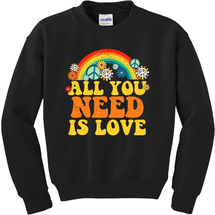 PEACE LOVE 60s 70s Tie Dye Groovy Hippie Costume Kids Sweatshirt