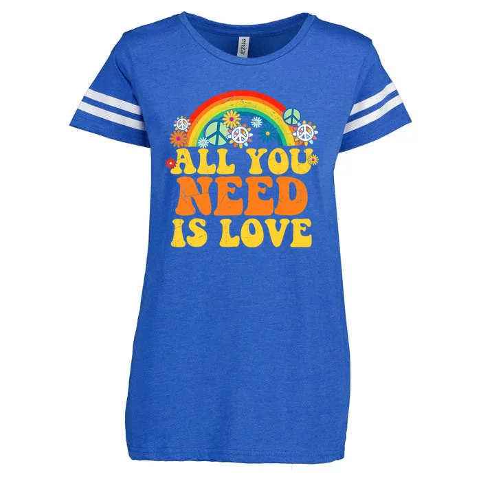 PEACE LOVE 60s 70s Tie Dye Groovy Hippie Costume Enza Ladies Jersey Football T-Shirt