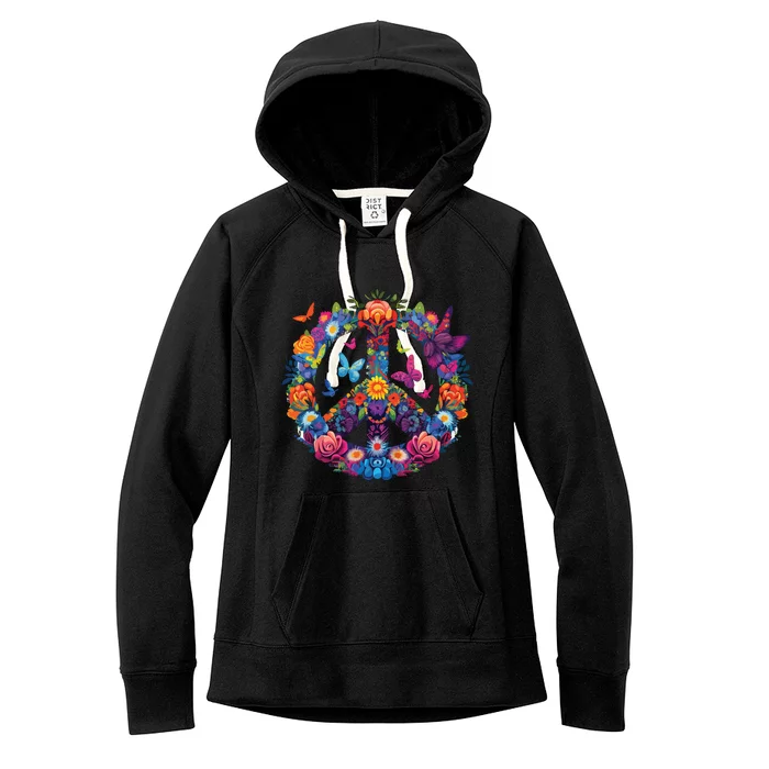 Peace Love 60s 70s Groovy Costume Colorful Flowers Women's Fleece Hoodie