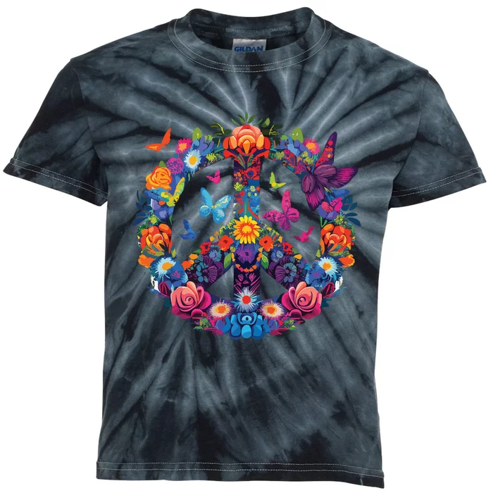 Peace Love 60s 70s Groovy Costume Colorful Flowers Kids Tie-Dye T-Shirt