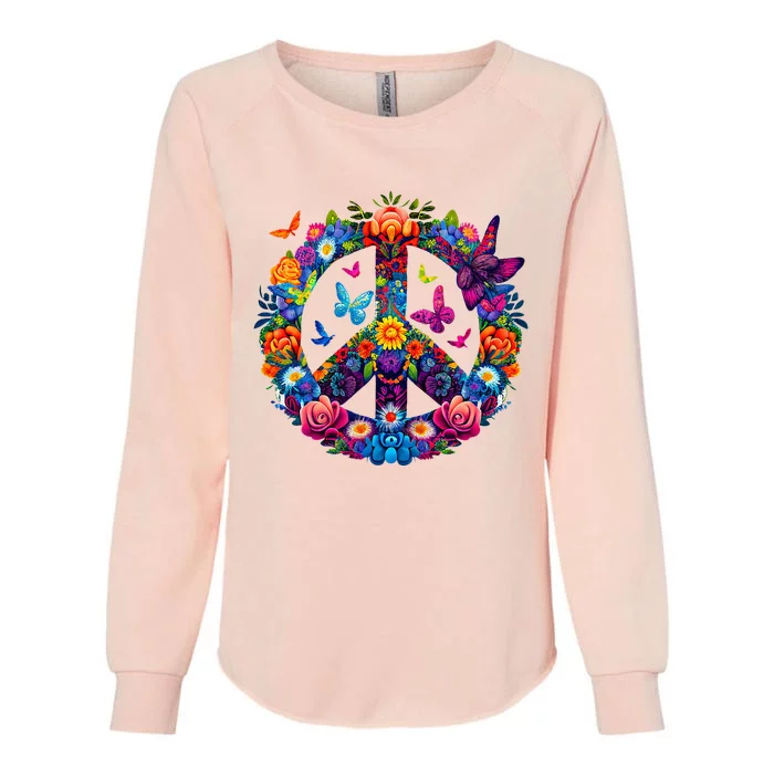 Peace Love 60S 70S Groovy Costume Colorful Flowers Womens California Wash Sweatshirt