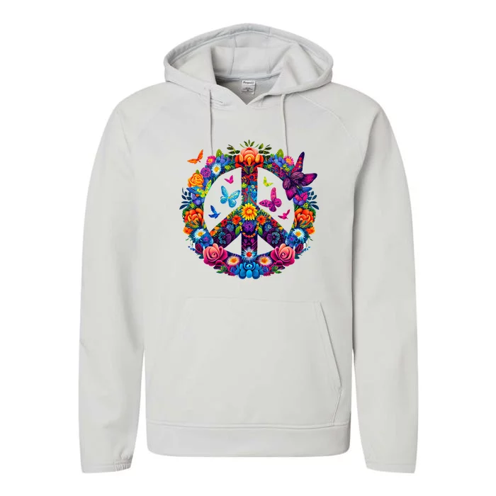 Peace Love 60S 70S Groovy Costume Colorful Flowers Performance Fleece Hoodie