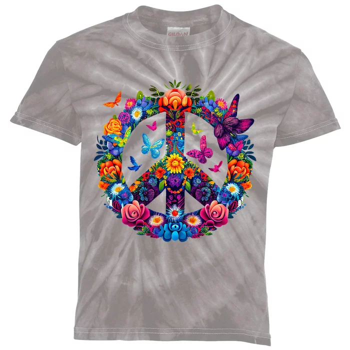 Peace Love 60S 70S Groovy Costume Colorful Flowers Kids Tie-Dye T-Shirt