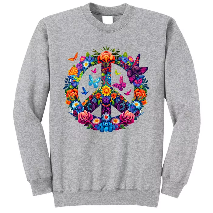 Peace Love 60S 70S Groovy Costume Colorful Flowers Tall Sweatshirt