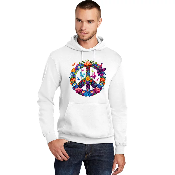 Peace Love 60S 70S Groovy Costume Colorful Flowers Hoodie