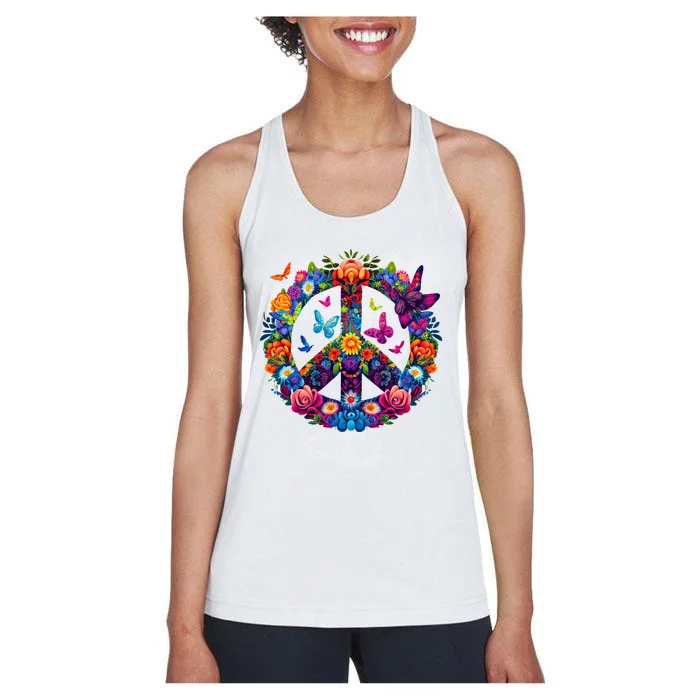 Peace Love 60S 70S Groovy Costume Colorful Flowers Women's Racerback Tank