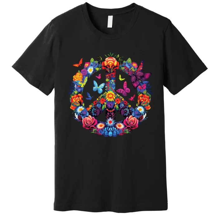 Peace Love 60s 70s Groovy Costume Colorful Flowers Premium T-Shirt