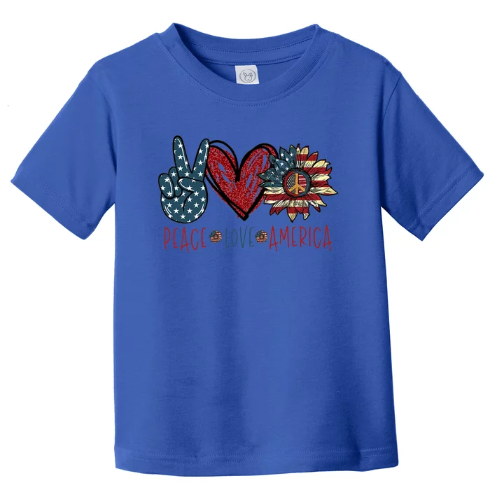 Peace Love America Sunflower Hippie 4th Of July Cool Gift Toddler T-Shirt