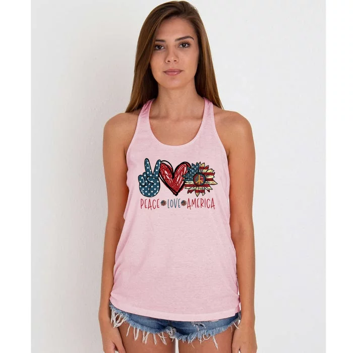 Peace Love America Sunflower Hippie 4th Of July Cool Gift Women's Knotted Racerback Tank