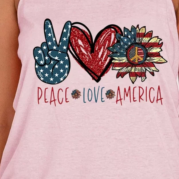 Peace Love America Sunflower Hippie 4th Of July Cool Gift Women's Knotted Racerback Tank