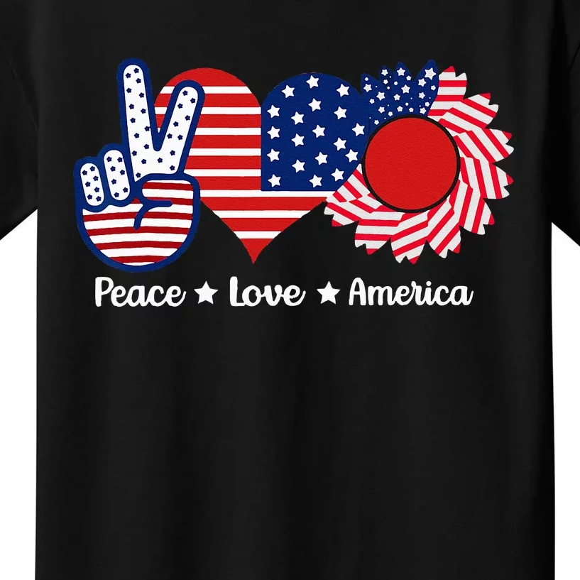 Peace Love America US Flag Fourth Wo 4th Of July Kids T-Shirt