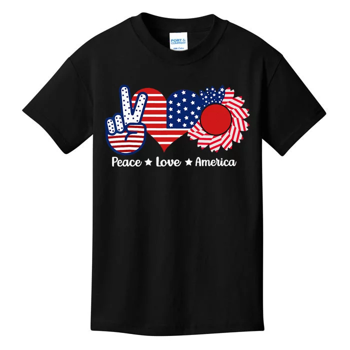 Peace Love America US Flag Fourth Wo 4th Of July Kids T-Shirt