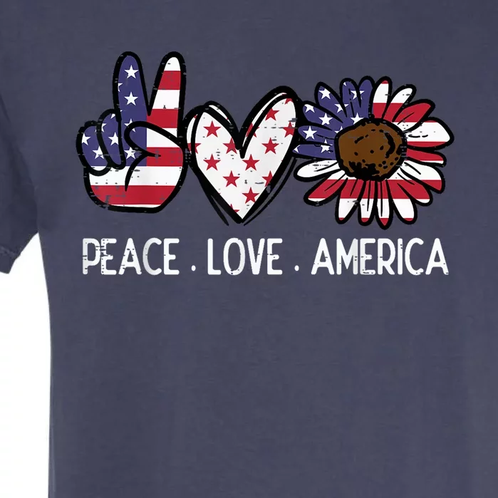 Peace Love America US Flag Fourth Womens 4th Of July Patriot Garment-Dyed Heavyweight T-Shirt